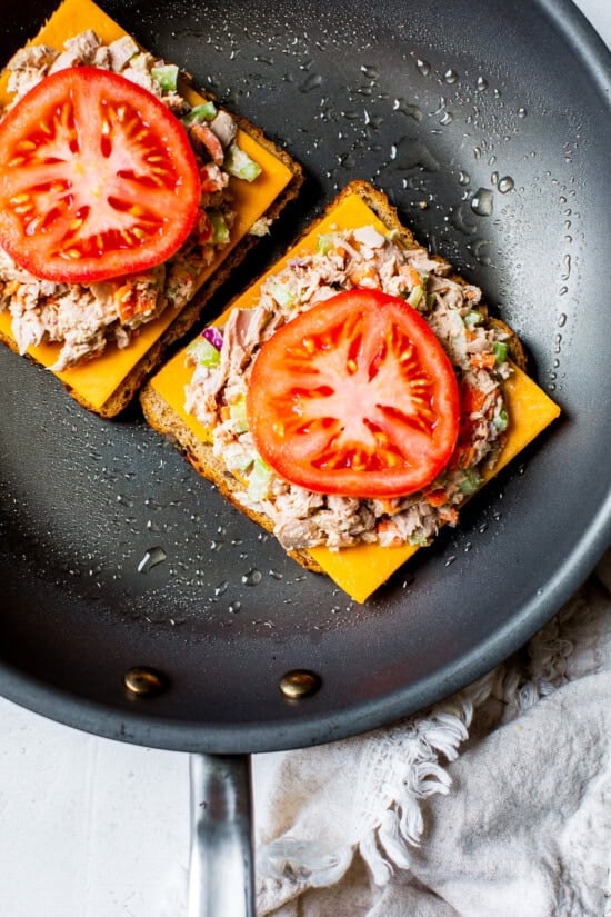 Tuna Melt Sandwich on a skillet