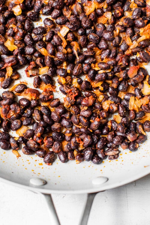 black beans in a skillet