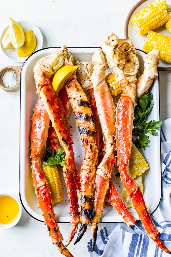 Grilled King Crab Legs in a platter