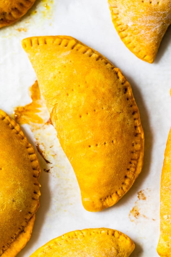 Baked Jamaican Beef Patties on parchment