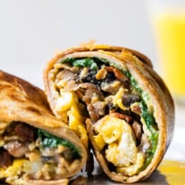This Omelet Tortilla Breakfast Wrap takes a classic omelet and cooks it with a tortilla right in the skillet. Then simply roll it up and you have an easy on-the-go breakfast.