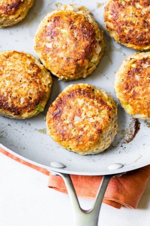 salmon patties in a skillet