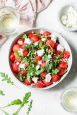 bowl with watermelon, feta and arugula
