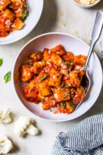 Cauliflower Gnocchi in a bowl with a fork.