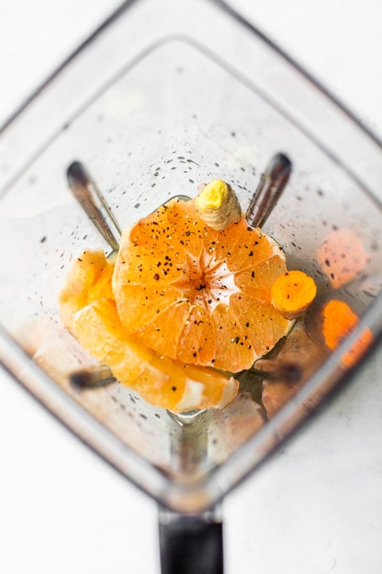 Citrus Immunity Shot ingredients in a blender