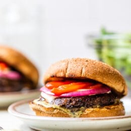 Portobello Mushroom Burger with Mozzarella and Pesto Mayo