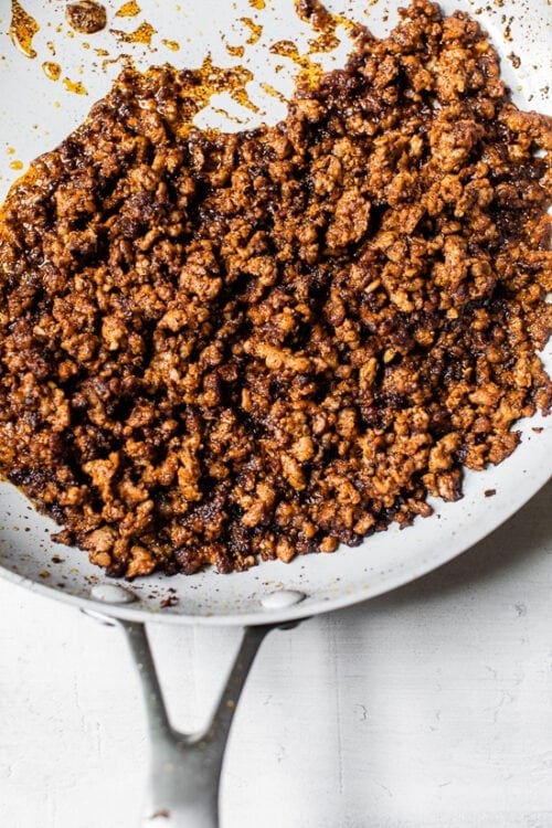 ground pork in a skillet