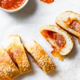 Pizza Sausage Rolls sliced.