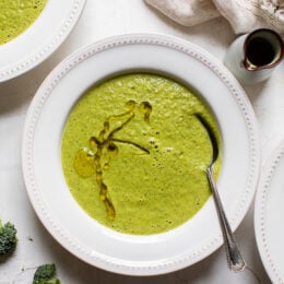 Close up of detox vegetable soup in a bowl.