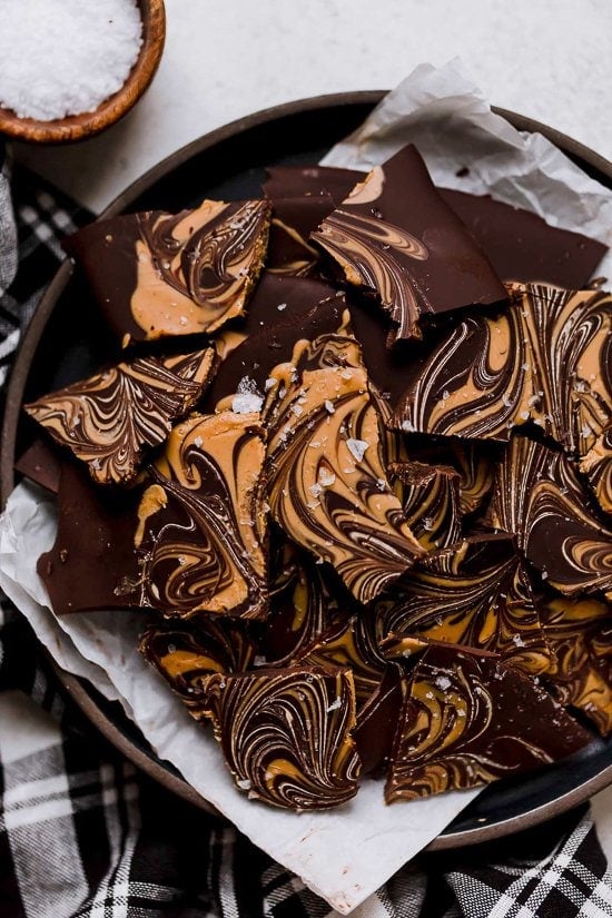 Dark Chocolate Peanut Butter Swirl Bark with Sea Salt