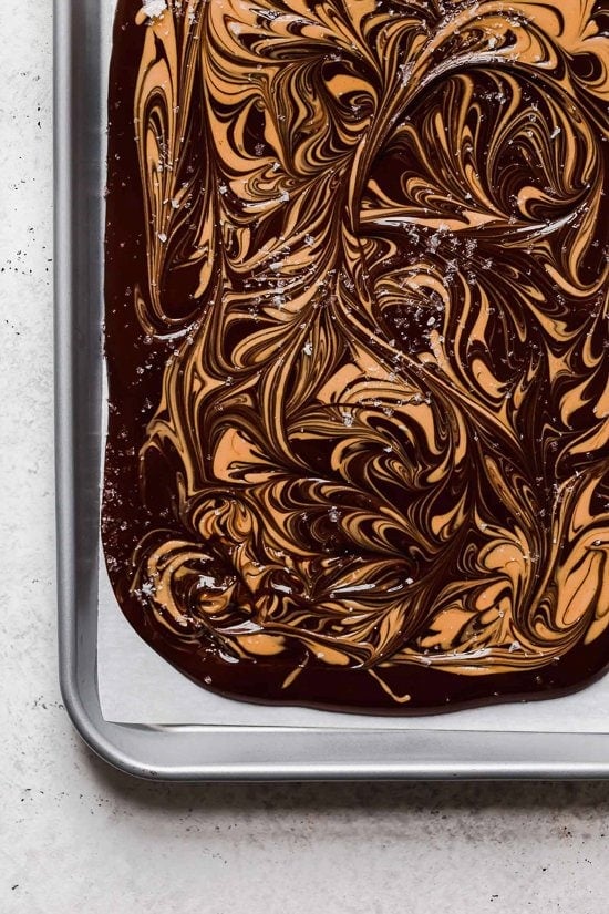 Dark Chocolate Peanut Butter Swirl Bark with Sea Salt