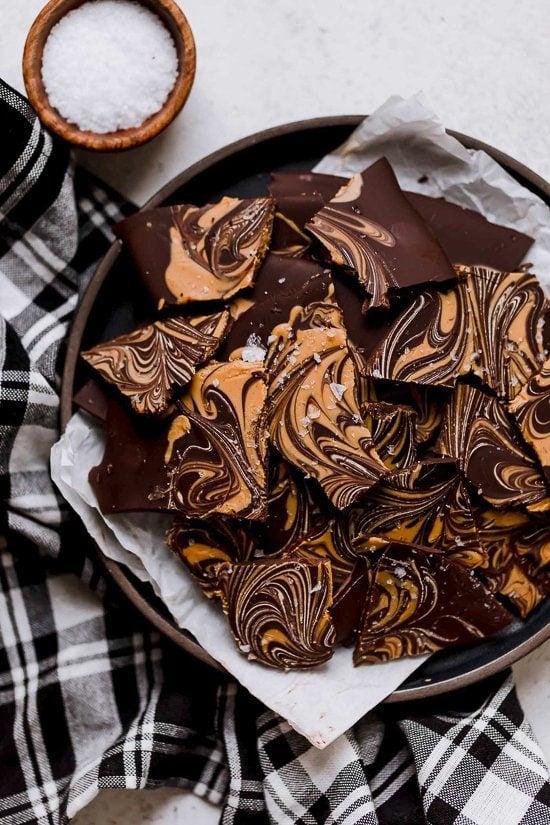 Dark Chocolate Peanut Butter Swirl Bark with Sea Salt