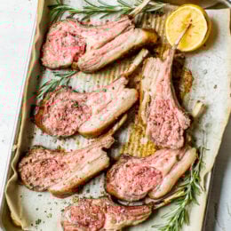 Frenched Rack of Lamb on a sheet pan