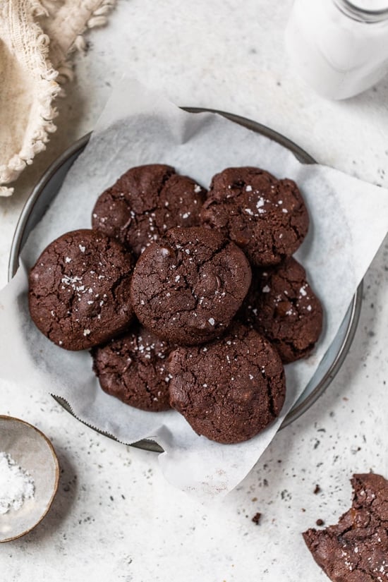 Fudgy Flourless Crinkle Brownie Cookies with Sea Salt