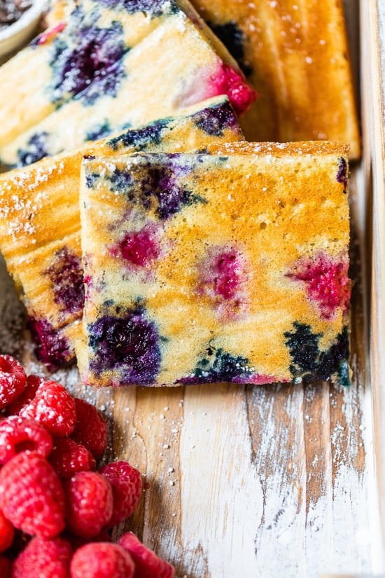 close up of berry pancakes