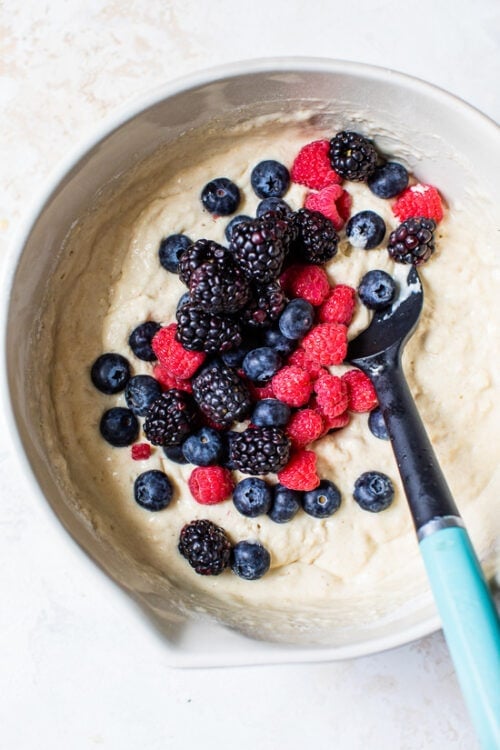 pancake batter with berries