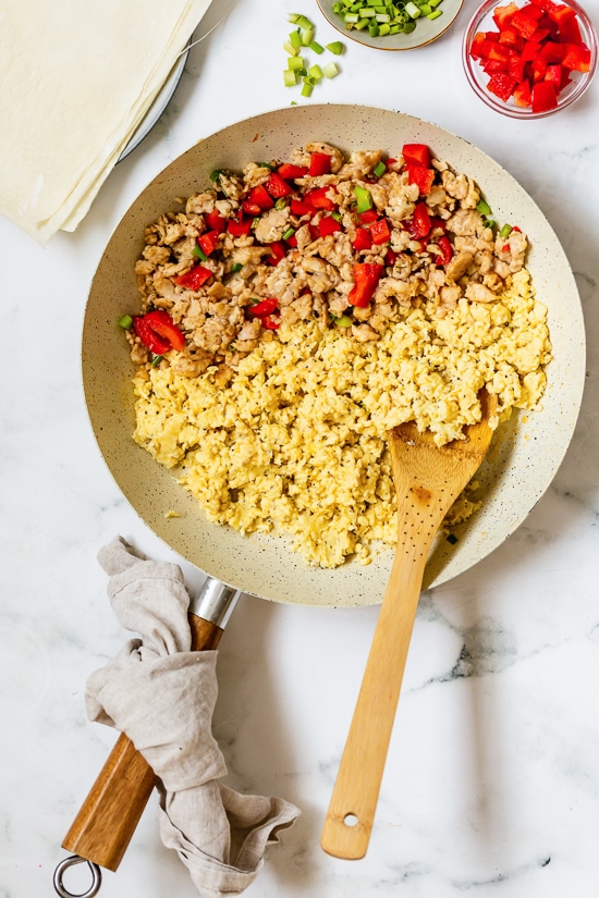 eggs abd sausage in a pan