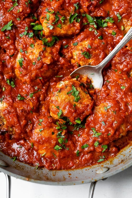 Chicken Meatballs in sauce.