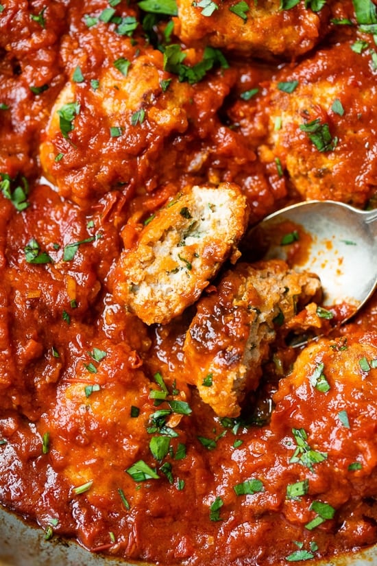 Chicken Meatballs in sauce.