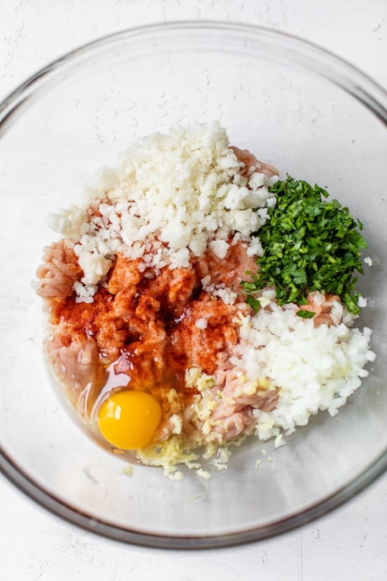 Chicken Meatballs raw ingredients.