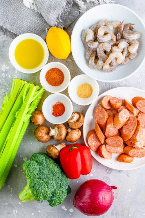 shrimp and sausage with veggies