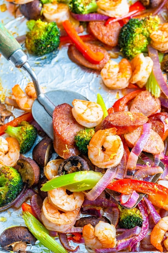 Shrimp and Andouille Sheet Pan Dinner