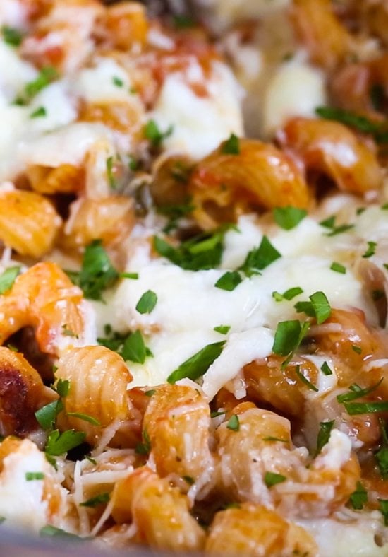 pasta melted cheese close up