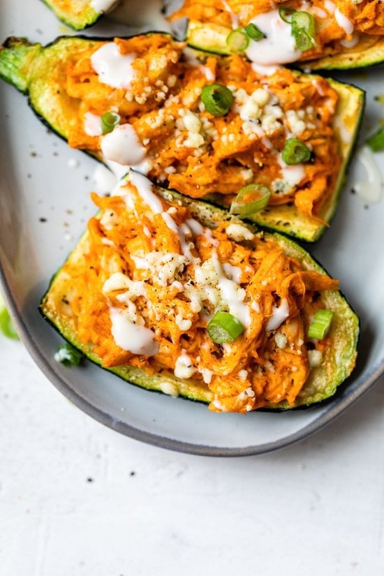 Air Fryer Buffalo Chicken Zucchini Skins