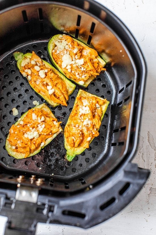 Air Fryer Buffalo Chicken Zucchini Skins