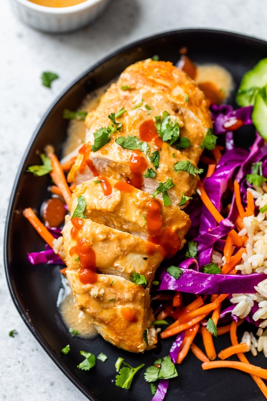 Chicken Breasts braised in peanut sauce.