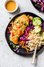 Chicken Breasts braised in peanut sauce.