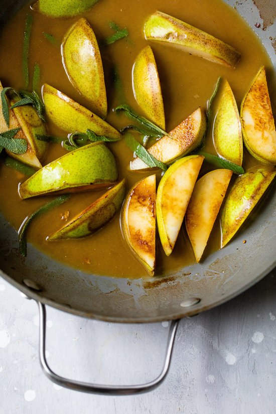 pears in pan drippings