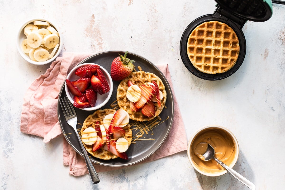 spray waffle iron and make waffles
