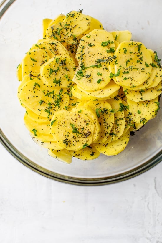 sliced potatoes in a bowl
