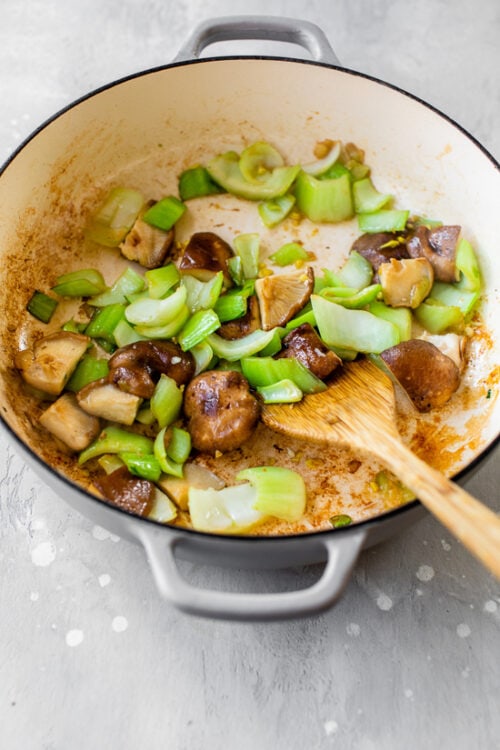 mushrooms and bok choy
