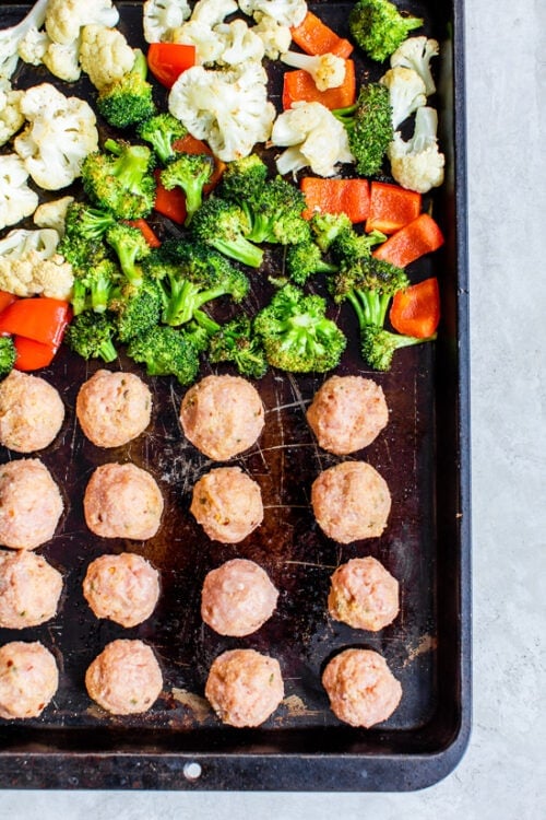how to make sheet pan meatballs and veggies