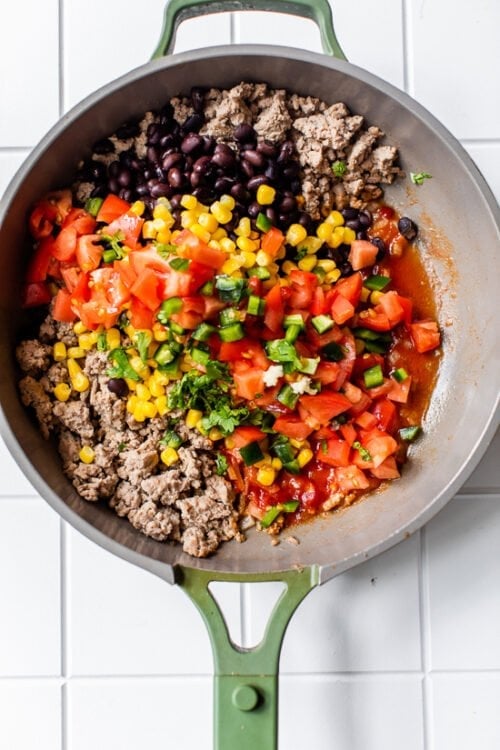 Ground Turkey Skillet with Zucchini, Corn, Black Beans and Tomatoes