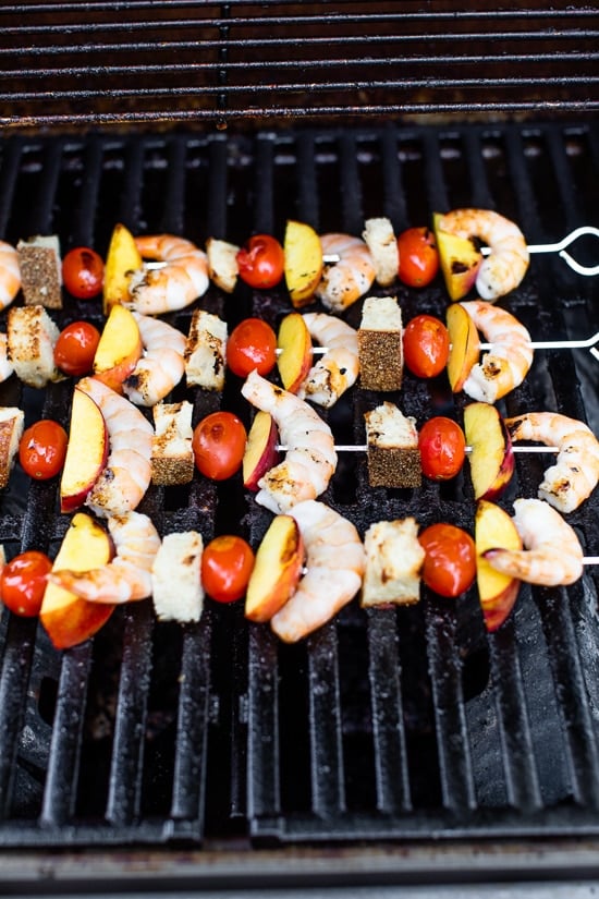 Shrimp Skewers with Peaches and Tomatoes
