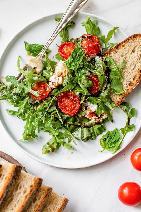 Air Fryer Burst Tomato Burrata Caprese Salad
