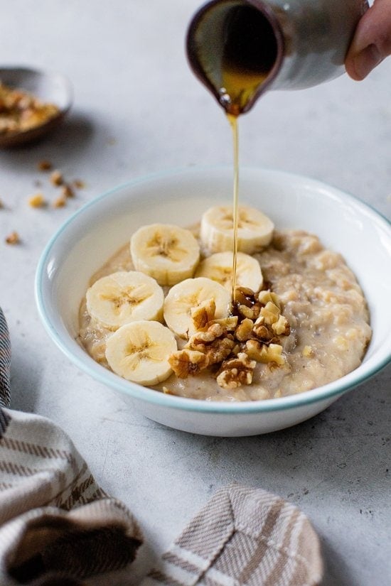 drizzling maple on oatmeal