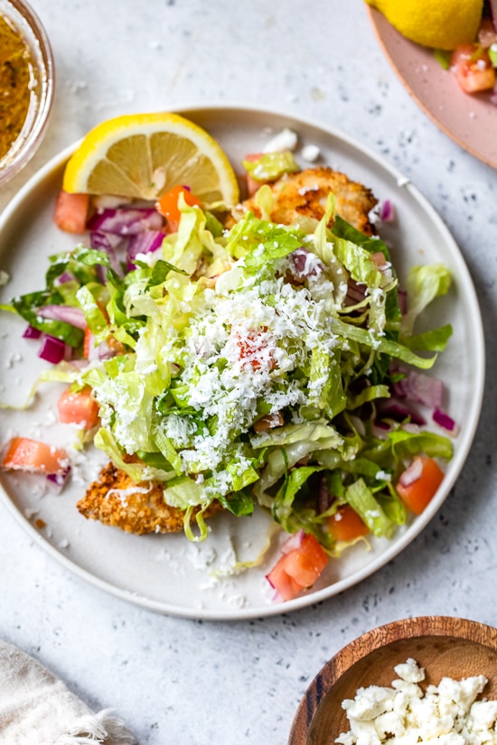 Air Fryer Chicken Milanese with Mediterranean Salad