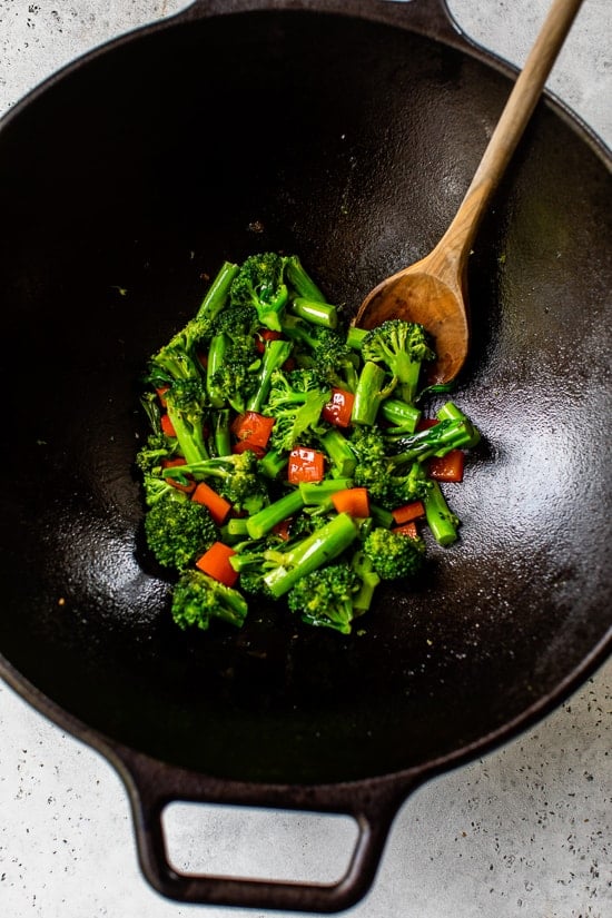 Veggies in a wok for tofu stir fry