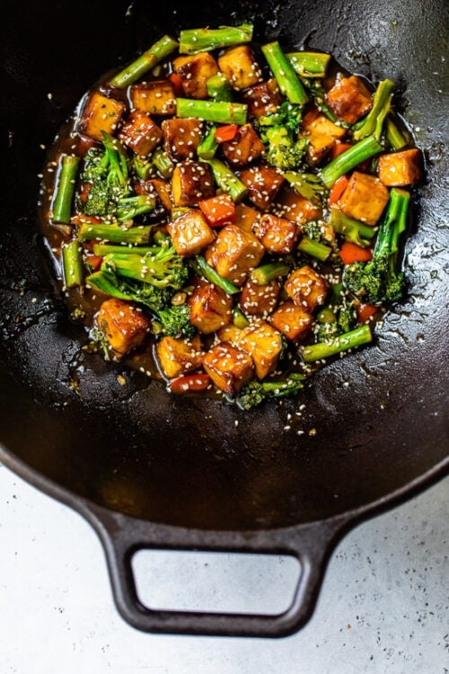 Tofu and Veggies in a wok