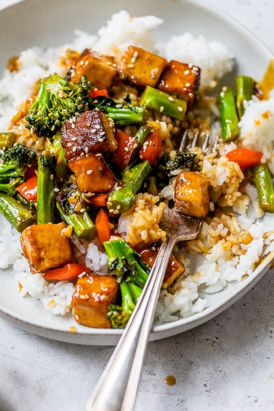 Tofu Stir Fry with Veggies over rice
