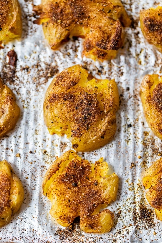 Smashed Potatoes on foil