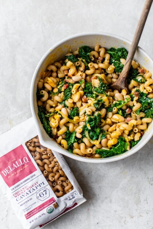 pasta with pumpkin and kale