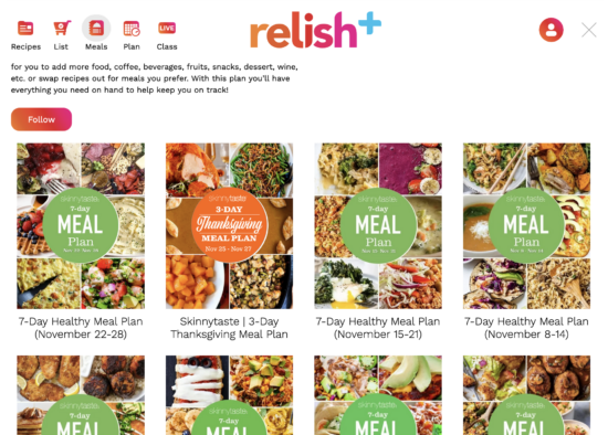 Relish skinnytaste meal plans