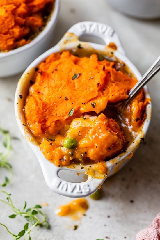 Turkey Pot Pie with Mashed Sweet Potato Topping