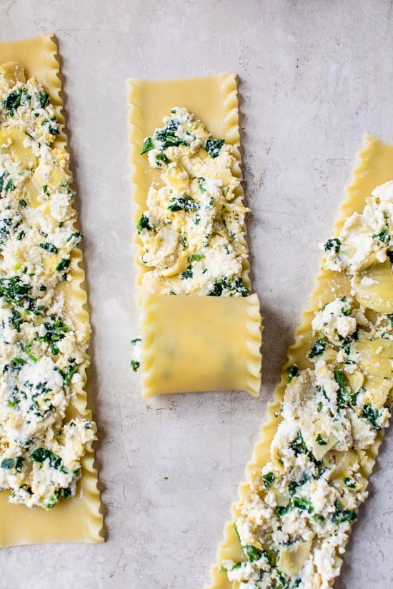 lasagna noodles with artichoke and spinach filling