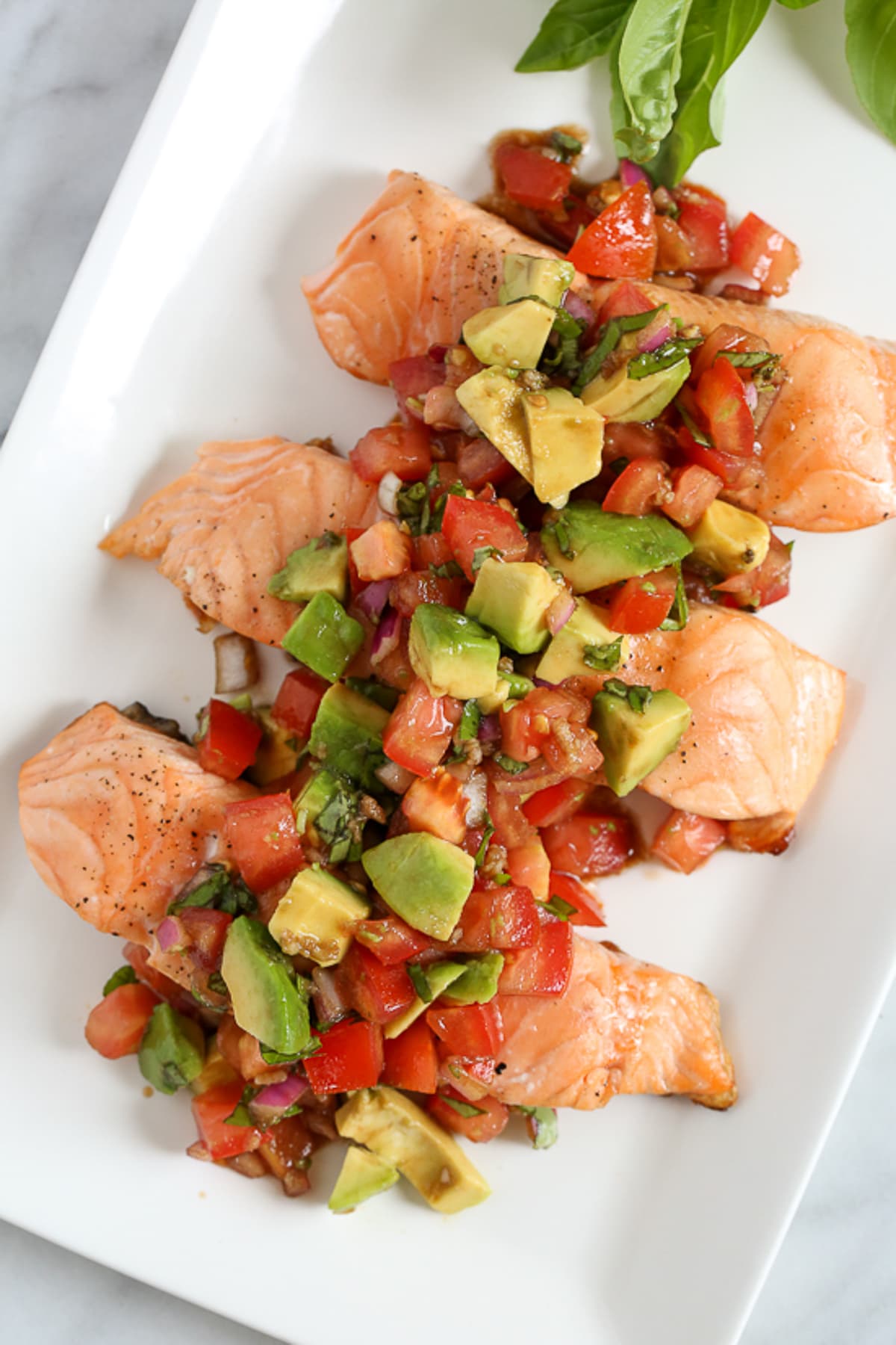 Grilled Salmon Bruschetta with avocado